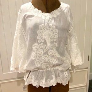 Solitare Chrochet Cutout Cotten Top, White, Large (12-14)